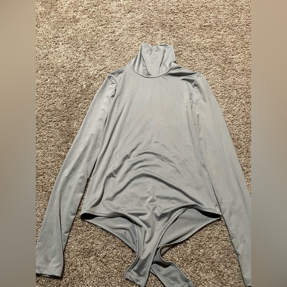Gray Long Sleeve Turtleneck Bodysuit